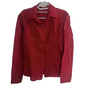 Petanu by Pashma Red Silk Blouse •M• Shirt Gorgeous Button Down Long Sleeve